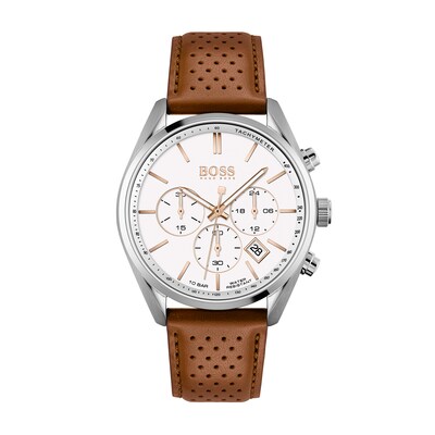 Men's Hugo Boss Champion Chronograph Leather Strap Watch with Dial (Model