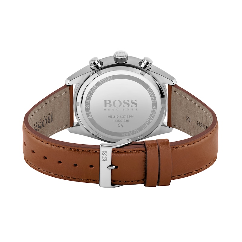 Main Image 3 of Men's Hugo Boss Champion Chronograph Brown Leather Strap Watch with White Dial (Model: 1513879)