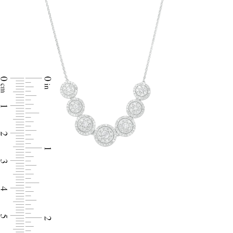 0.95 CT. T.W. Multi-Diamond Frame Seven Circle Graduated Necklace in 10K White Gold