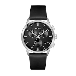 Men's Hugo Boss Dapper Chronograph Black Leather Strap Watch with Black Dial (Model: 1513925)