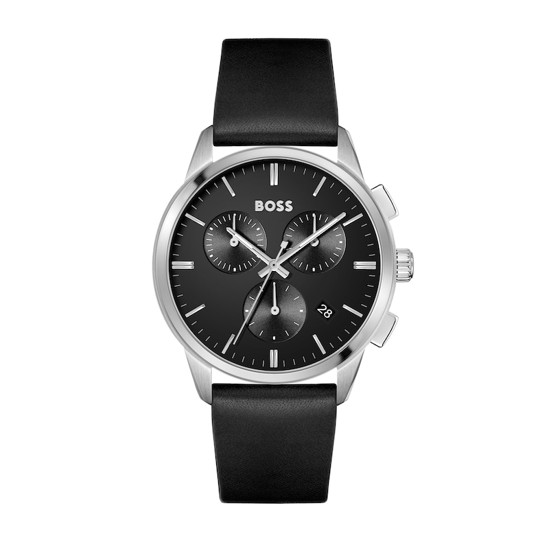 Men's Hugo Boss Dapper Chronograph Black Leather Strap Watch with Black Dial (Model: 1513925)