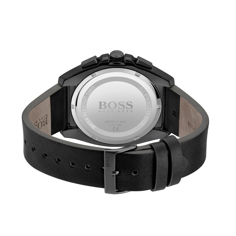 Main Image 3 of Men's Hugo Boss Grandmaster Black IP Chronograph Black Leather Strap Watch with Blue Dial (Model: 1513883)
