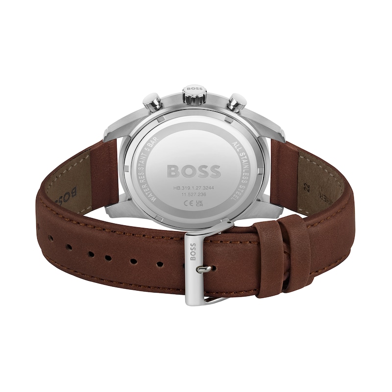 Men's Hugo Boss Skymaster Chronograph Brown Leather Strap Watch with Blue Dial (Model: 1513940)|Peoples Jewellers