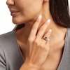 7.0mm Cushion-Cut Smoky Quartz and White Lab-Created Sapphire Scallop Frame Split Shank Ring in Sterling Silver