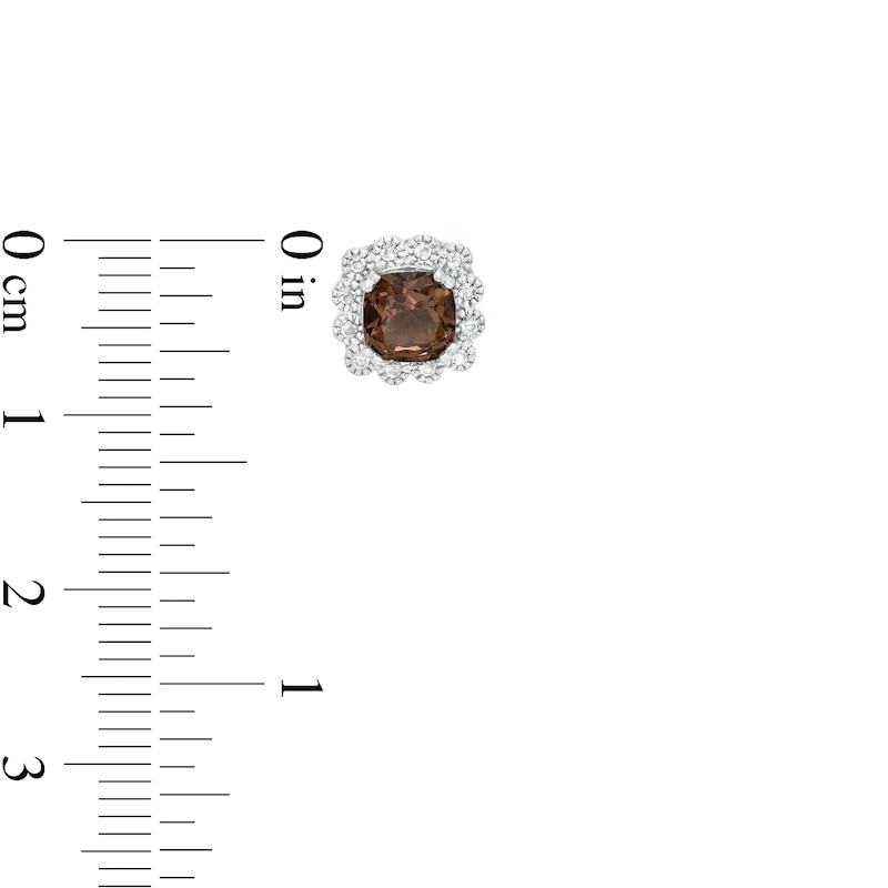Main Image 3 of 5.0mm Cushion-Cut Smoky Quartz and White Lab-Created Sapphire Scallop Frame Stud Earrings in Sterling Silver