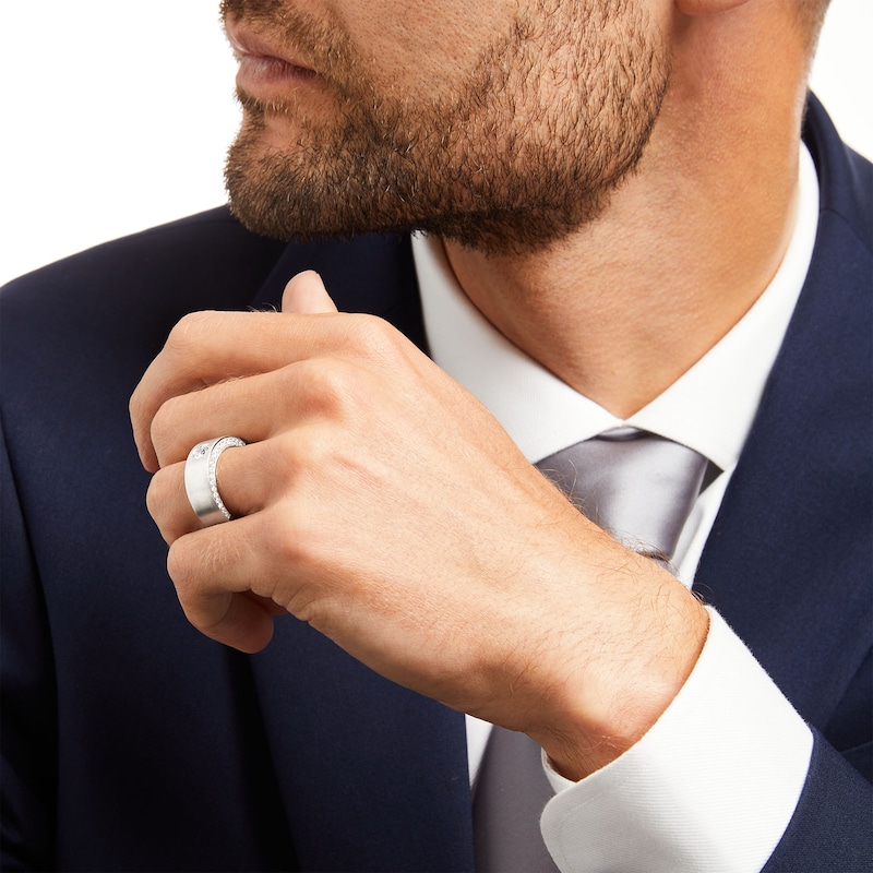 Main Image 2 of TRUE Lab-Created Diamonds by Vera Wang Love Men's 0.95 CT. T.W. Solitaire Wedding Band in 14K White Gold (F/SV2)