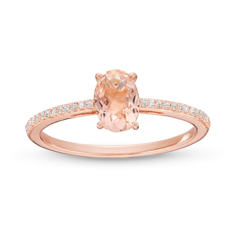 Oval Morganite and 0.065 CT. T.W. Diamond Ring in 10K Rose Gold