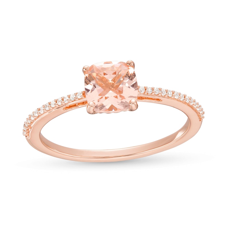 6.0mm Cushion-Cut Morganite and 0.065 CT. T.W. Diamond Ring in 10K Rose Gold