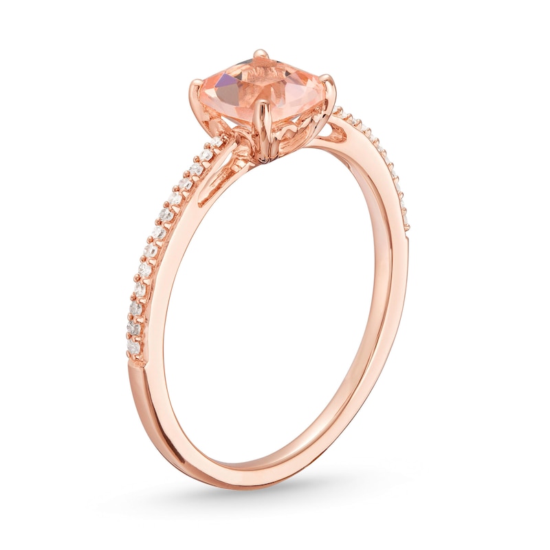 6.0mm Cushion-Cut Morganite and 0.065 CT. T.W. Diamond Ring in 10K Rose Gold