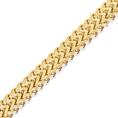 Men's 12.0mm Double Franco Chain Bracelet in Stainless Steel and Yellow Ion Plate - 8.5"