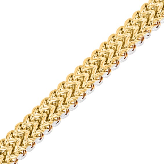 Men's 12.0mm Double Franco Chain Bracelet in Stainless Steel and Yellow Ion Plate - 8.5"