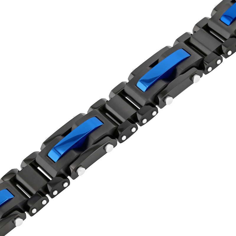 Men's 13.71mm Link Bracelet in Stainless Steel with Black and Blue Ion Plate - 8.5"|Peoples Jewellers