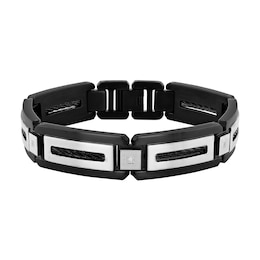 Men's 0.04 CT. T.W. Diamond Rectangular Link Bracelet in Stainless Steel and Black Ion Plate - 8.75&quot;