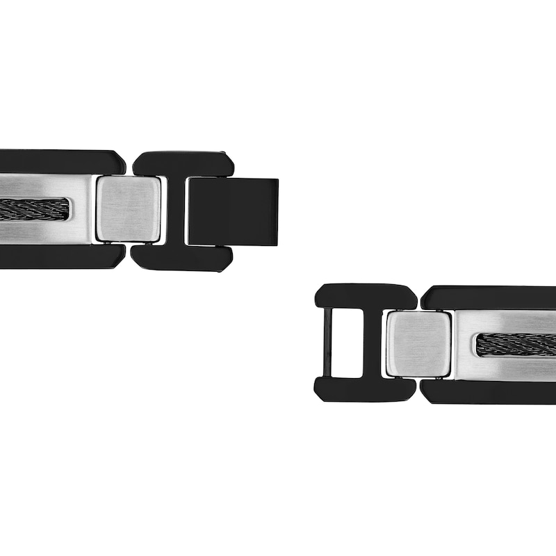 Main Image 3 of Men's 0.04 CT. T.W. Diamond Rectangular Link Bracelet in Stainless Steel and Black Ion Plate - 8.75"