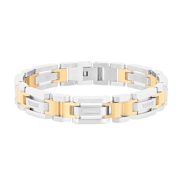 Men's 0.147 CT. T.W. Diamond Link Bracelet in Stainless Steel and Yellow Ion Plate - 8.5&quot;