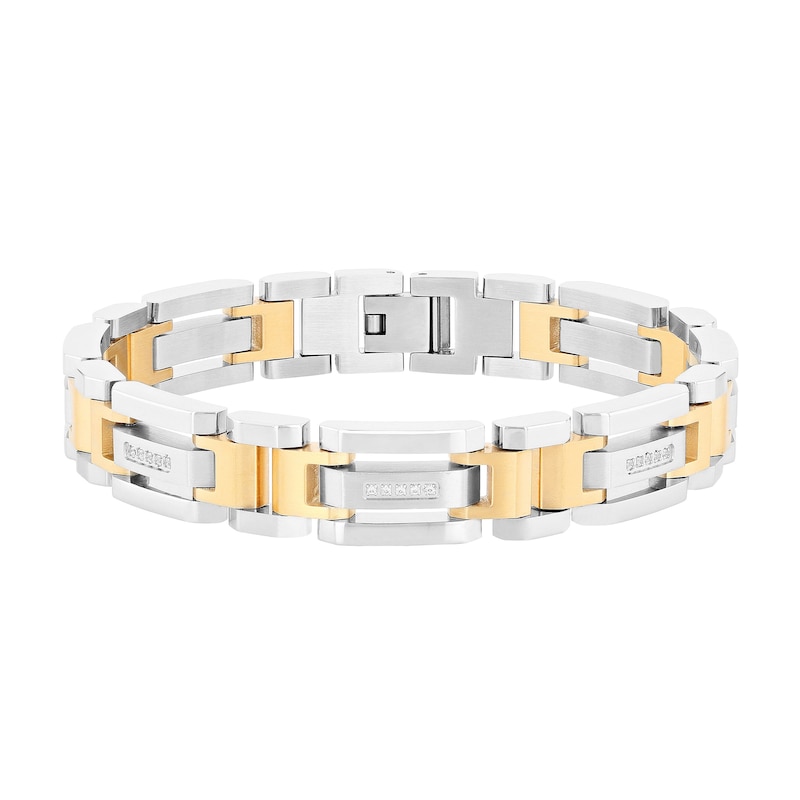 Men's 0.147 CT. T.W. Diamond Link Bracelet in Stainless Steel and Yellow Ion Plate - 8.5"|Peoples Jewellers