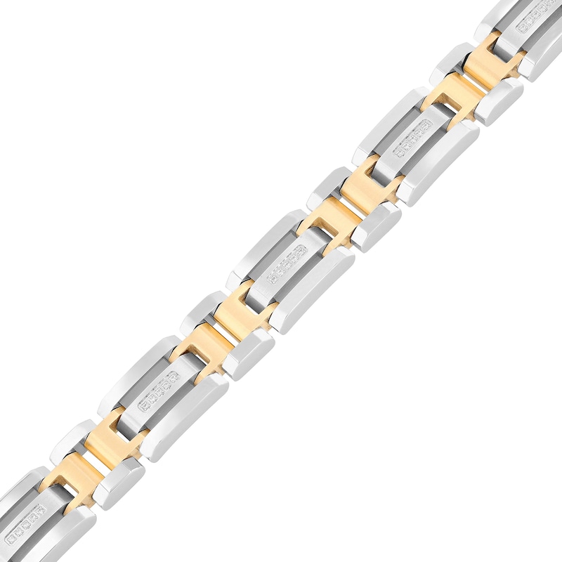 Main Image 2 of Men's 0.147 CT. T.W. Diamond Link Bracelet in Stainless Steel and Yellow Ion Plate - 8.5"