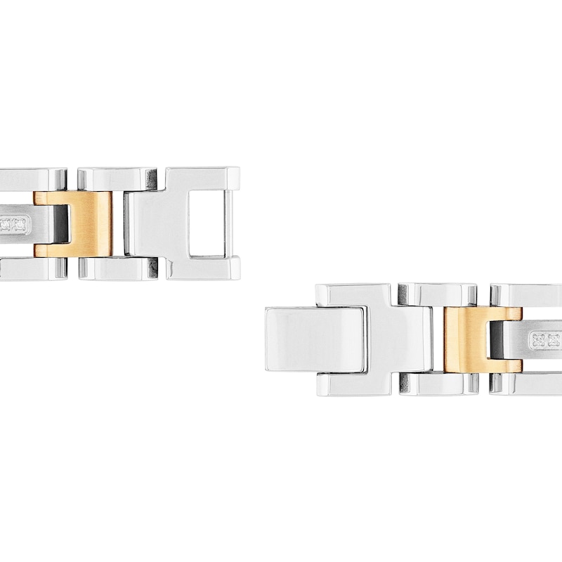 Main Image 3 of Men's 0.147 CT. T.W. Diamond Link Bracelet in Stainless Steel and Yellow Ion Plate - 8.5"