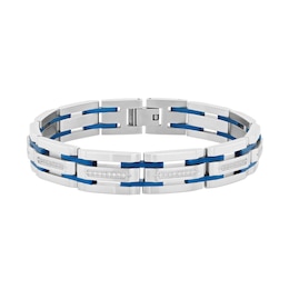 Men's 0.31 CT. T.W. Diamond Link Bracelet in Stainless Steel and Blue Ion Plate - 8.5&quot;