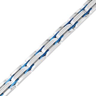Men's 0.31 CT. T.W. Diamond Link Bracelet in Stainless Steel and Blue Ion Plate - 8.5"