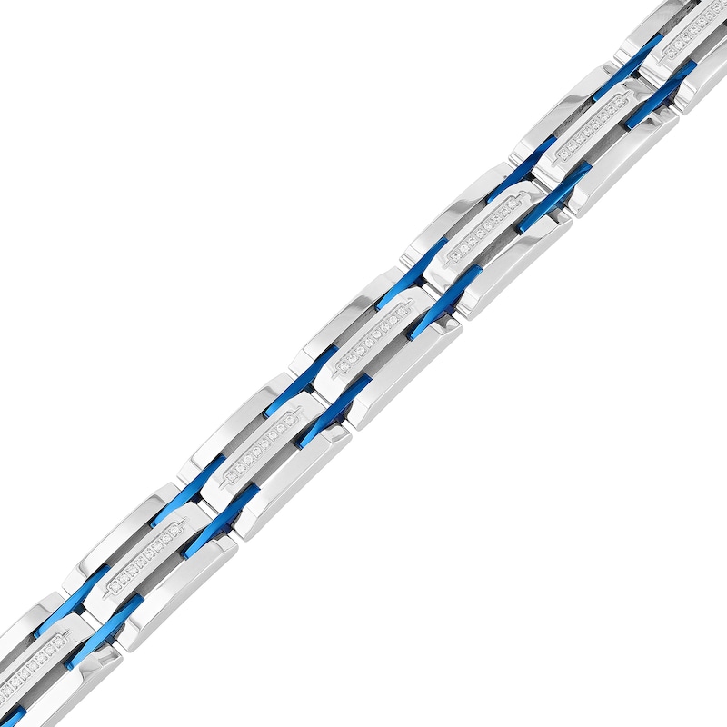 Main Image 2 of Men's 0.31 CT. T.W. Diamond Link Bracelet in Stainless Steel and Blue Ion Plate - 8.5"