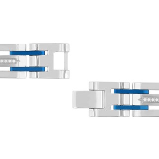 Men's 0.31 CT. T.W. Diamond Link Bracelet in Stainless Steel and Blue Ion Plate - 8.5"