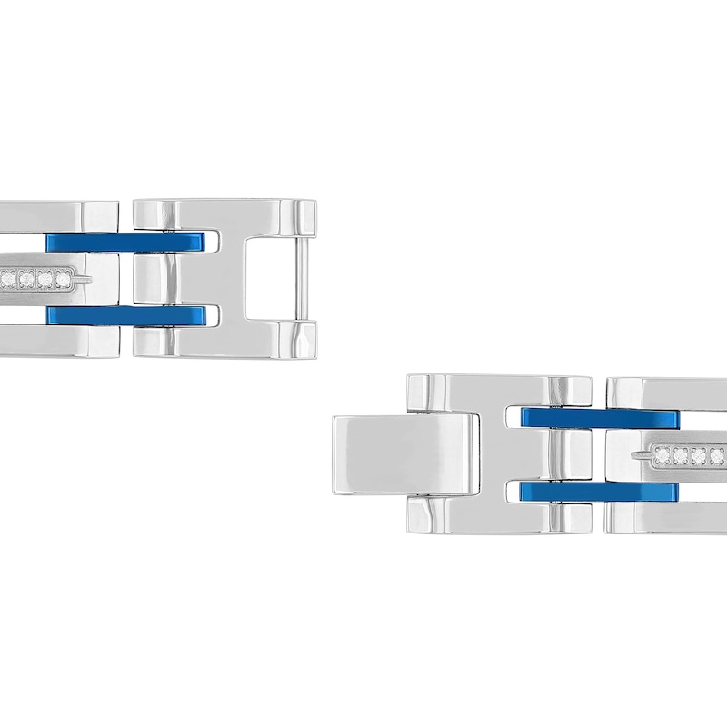 Main Image 3 of Men's 0.31 CT. T.W. Diamond Link Bracelet in Stainless Steel and Blue Ion Plate - 8.5"
