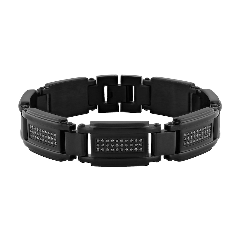 Men's 0.98 CT. T.W. Black Diamond Link Bracelet in Stainless Steel with Black Ion Plate - 8.5"