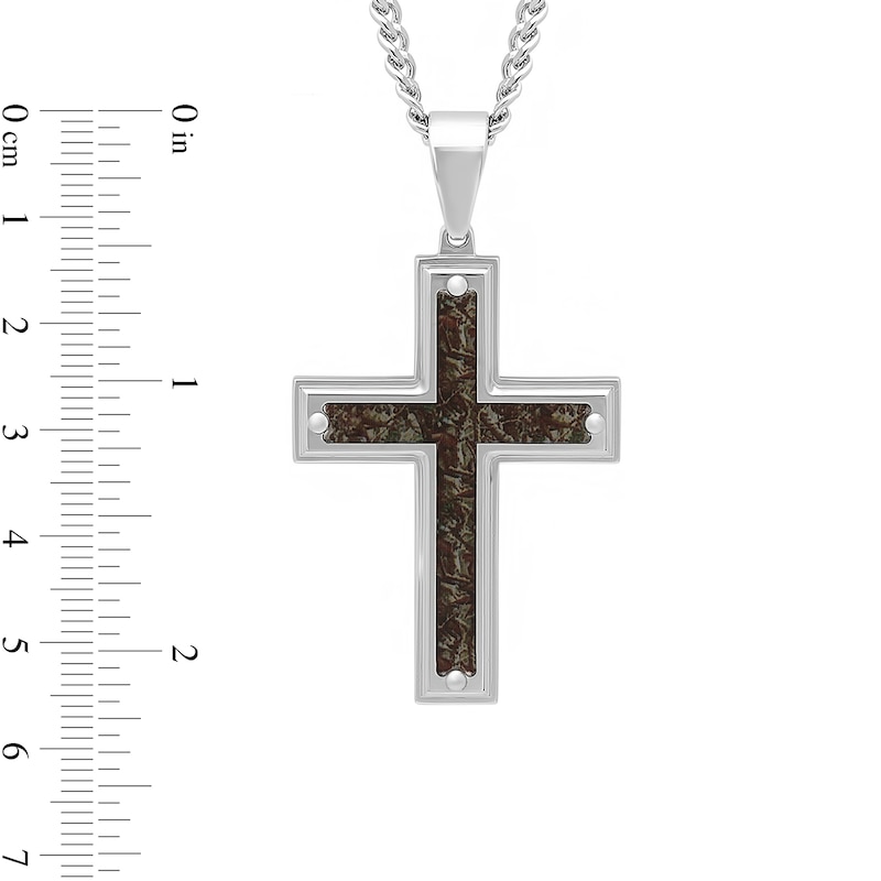 Men's Camouflage Carbon Fibre Inlay Cross Pendant in Stainless Steel - 24"