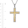 Thumbnail Image 2 of Men's Multi-Finish Crucifix Cross Pendant in Stainless Steel and Yellow Ion Plate - 24"