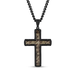 Men's Camouflage Carbon Fiber Cross Pendant in Stainless Steel with Black Ion Plate - 24"