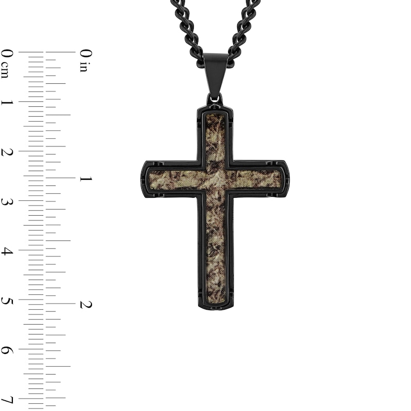 Men's Camouflage Carbon Fiber Cross Pendant in Stainless Steel with Black Ion Plate - 24"|Peoples Jewellers