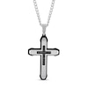Thumbnail Image 0 of Men's 0.15 CT. T.W. Black Diamond Mini-Cross Inlay Outline Pendant in Stainless Steel and Black Ion Plate - 24"
