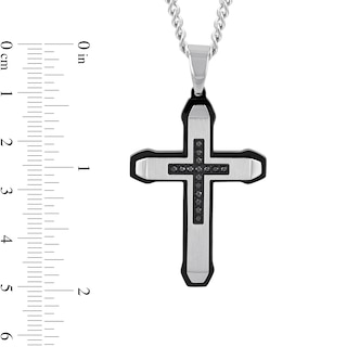Men's 0.15 CT. T.W. Black Diamond Mini-Cross Inlay Outline Pendant in Stainless Steel and Black Ion Plate - 24"
