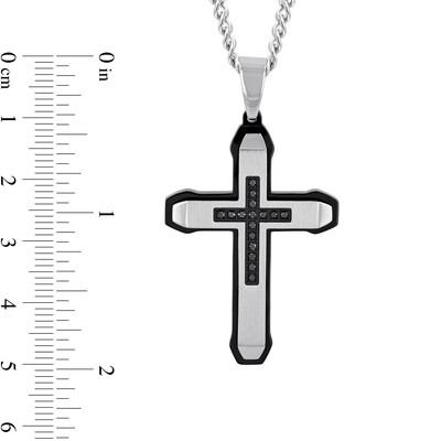 Men's 0.15 CT. T.W. Black Diamond Mini-Cross Inlay Outline Pendant in Stainless Steel and Black Ion Plate - 24"