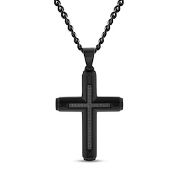 Men's 0.15 CT. T.W. Black Diamond Cross Pendant in Stainless Steel with Black Ion Plate - 24&quot;