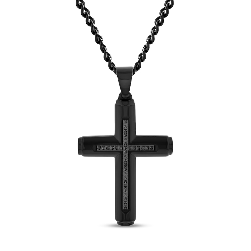 Men's 0.15 CT. T.W. Black Diamond Cross Pendant in Stainless Steel with Black Ion Plate - 24"