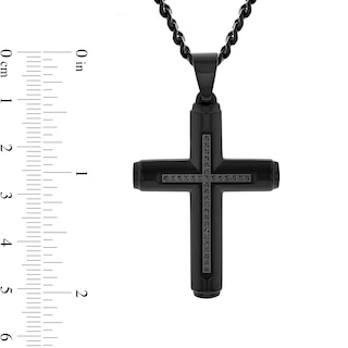 Men's 0.15 CT. T.W. Black Diamond Cross Pendant in Stainless Steel with Black Ion Plate - 24"