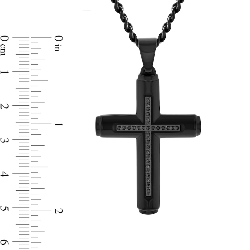 Men's 0.15 CT. T.W. Black Diamond Cross Pendant in Stainless Steel with Black Ion Plate - 24"|Peoples Jewellers