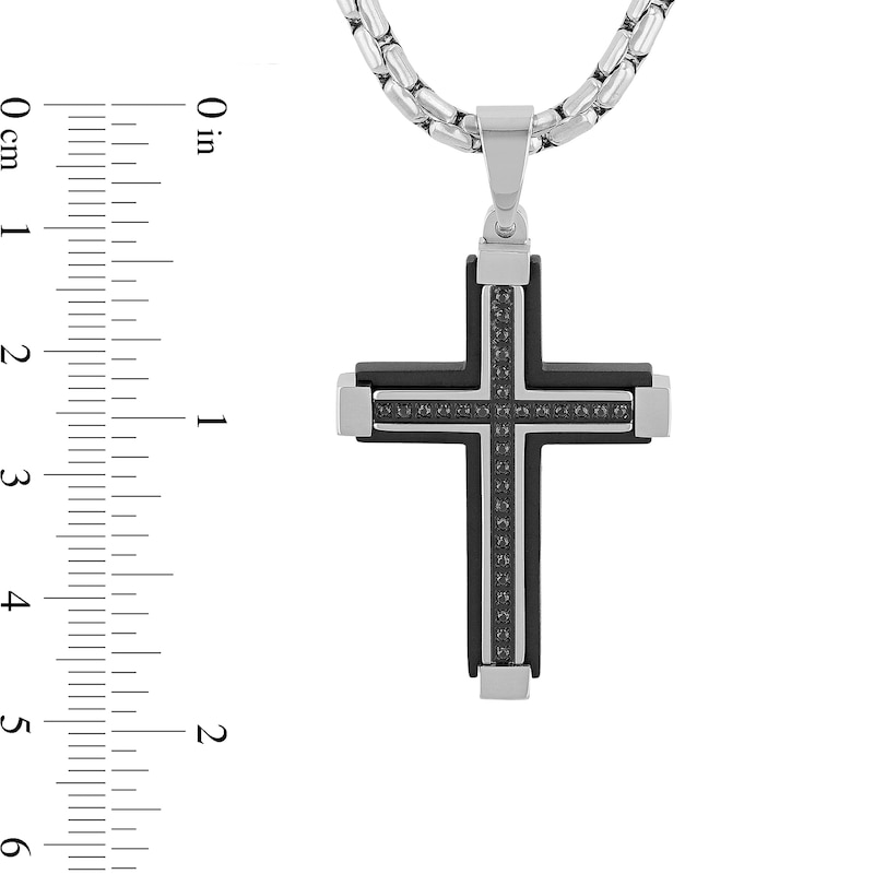 Main Image 2 of Men's 0.15 CT. T.W. Black Diamond Cross Pendant in Stainless Steel and Black Ion Plate - 24"
