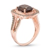 Cushion-Cut Smoky Quartz and 0.40 CT. T.W. Champagne and White Diamond Double Frame Triple Row Ring in 10K Two-Tone Gold
