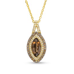 Marquise Smoky Quartz and 0.25 CT. T.W. Champagne and White Diamond Double Frame Pendant in 10K Two-Tone Gold