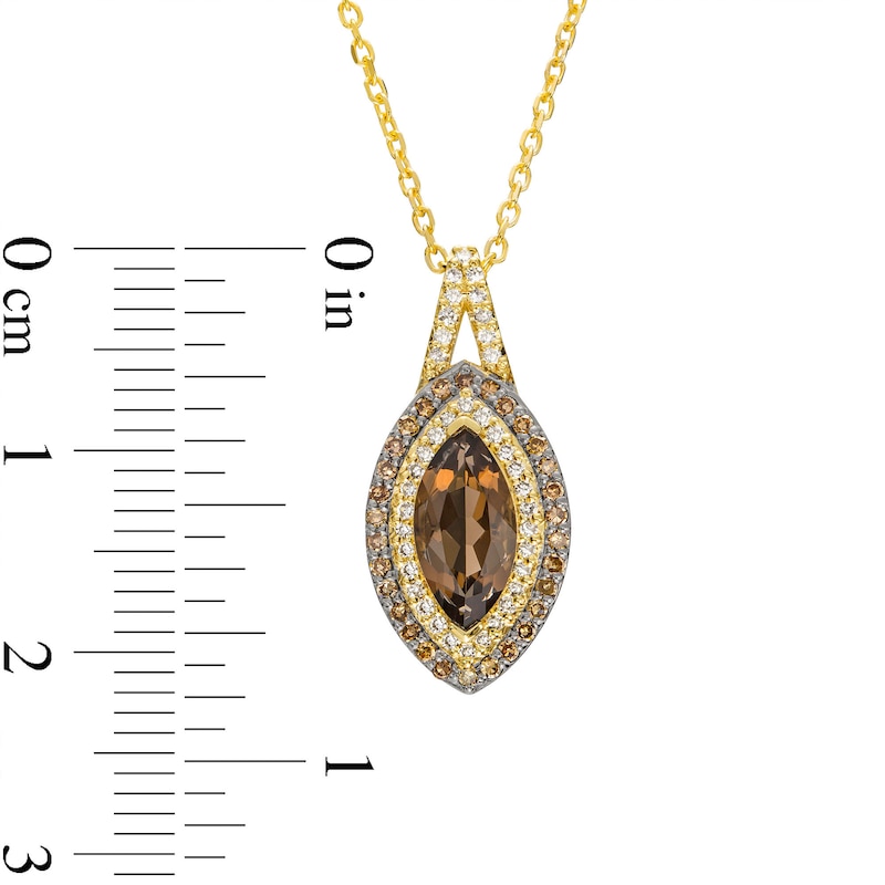Marquise Smoky Quartz and 0.25 CT. T.W. Champagne and White Diamond Double Frame Pendant in 10K Two-Tone Gold