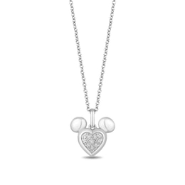 Disney Treasures Mickey Mouse Heart-Shaped Multi-Diamond Accent Pendant in Sterling Silver – 19&quot;