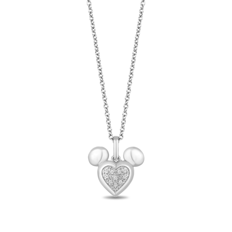 Disney Treasures Mickey Mouse Heart-Shaped Multi-Diamond Accent Pendant in Sterling Silver – 19"