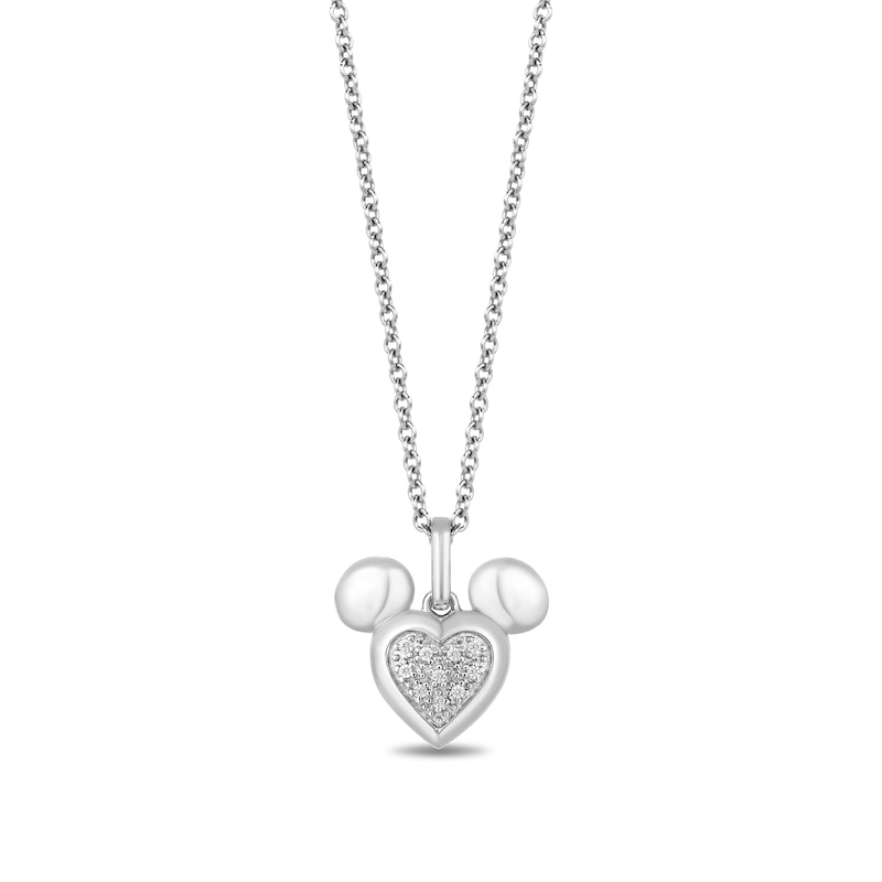 Main Image 1 of Disney Treasures Mickey Mouse Heart-Shaped Multi-Diamond Accent Pendant in Sterling Silver – 19"