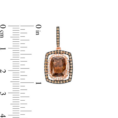 Cushion-Cut Smoky Quartz and 0.50 CT. T.W. Champagne and White Diamond Double Frame Drop Earrings in 10K Rose Gold
