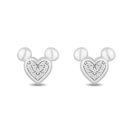 Disney Treasures Mickey Mouse 0.065 CT. T.W. Heart-Shaped Multi-Diamond Stud Earrings in Sterling Silver