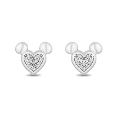 Disney Treasures Mickey Mouse 0.065 CT. T.W. Heart-Shaped Multi-Diamond Stud Earrings in Sterling Silver