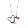 Thumbnail Image 1 of Disney Treasures Mickey Mouse and Minnie Mouse Garnet and 0.115 CT. T.W. Diamond Necklace in Sterling Silver - 17.25"